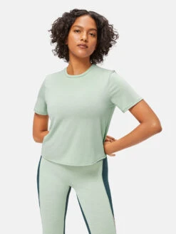 Ready Set Shortsleeve -Outdoor Voices Shop 1 hero W300440 JRS EUC ReadySetShortsleeve Eucalyptus 074