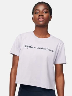 Rapha + Outdoor Voices Cropped T-Shirt -Outdoor Voices Shop 1 hero W301253 CTJ TSL Rapha OV Cropped T Shirt Thistle 058