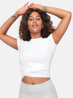 Ready Set Knot Shortsleeve -Outdoor Voices Shop 1 hero W301275 JRS WHI Sweatee Knot Tee White 0011