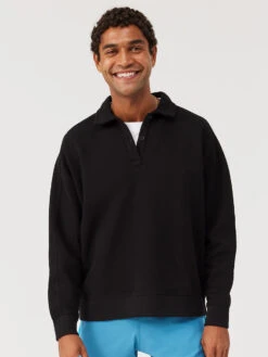 Organic Cotton Terry Polo Sweatshirt -Outdoor Voices Shop U501996 CTT BLK Pickup Polo Sweatshirt Black Kieran 013 scj7SvL